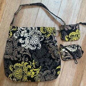 Vera Bradley Black and Yellow Floral Shoulder Bag Set